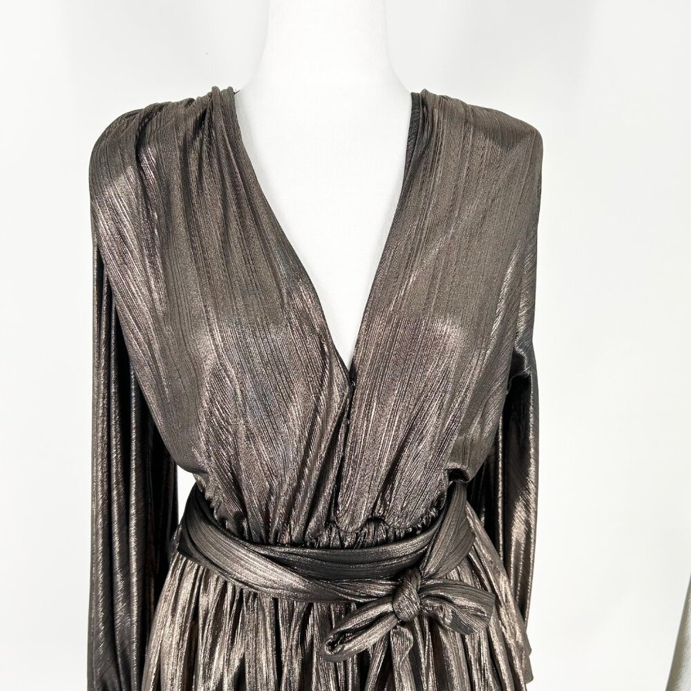 Bronx & Banco Bedouin Metallic Gold Tie Waist Mini Dress - Picture 4 of 9